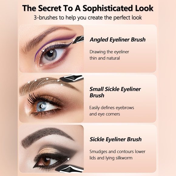 Eyeliner Brush Set, Fine Point, Sickle Ultra Thin Slanted Flat - Picture 4 of 11